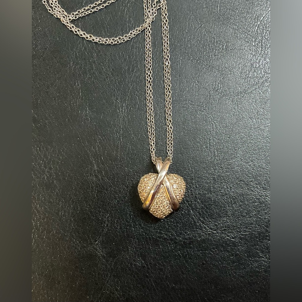 Affinity Diamonds: yellow/champagne diamond heart silver doubled strand necklace